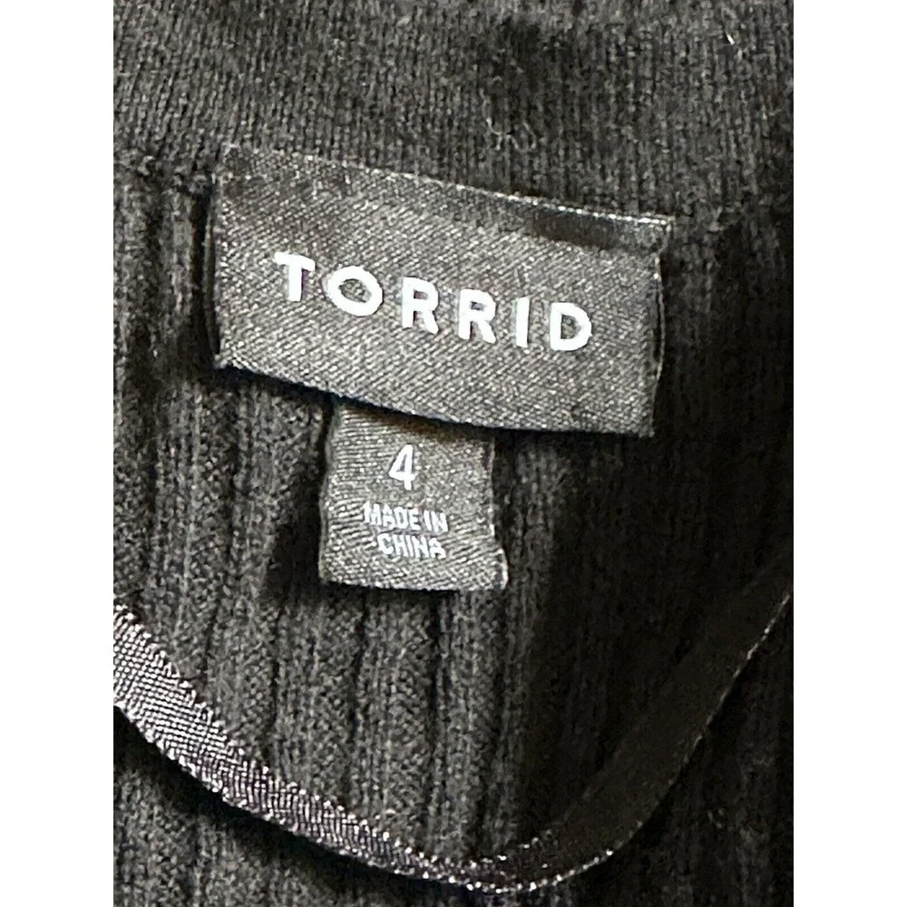 Torrid Women Size 4 Black Ribbed Tie Front Long Sleeve Cardigan Everyday Staple